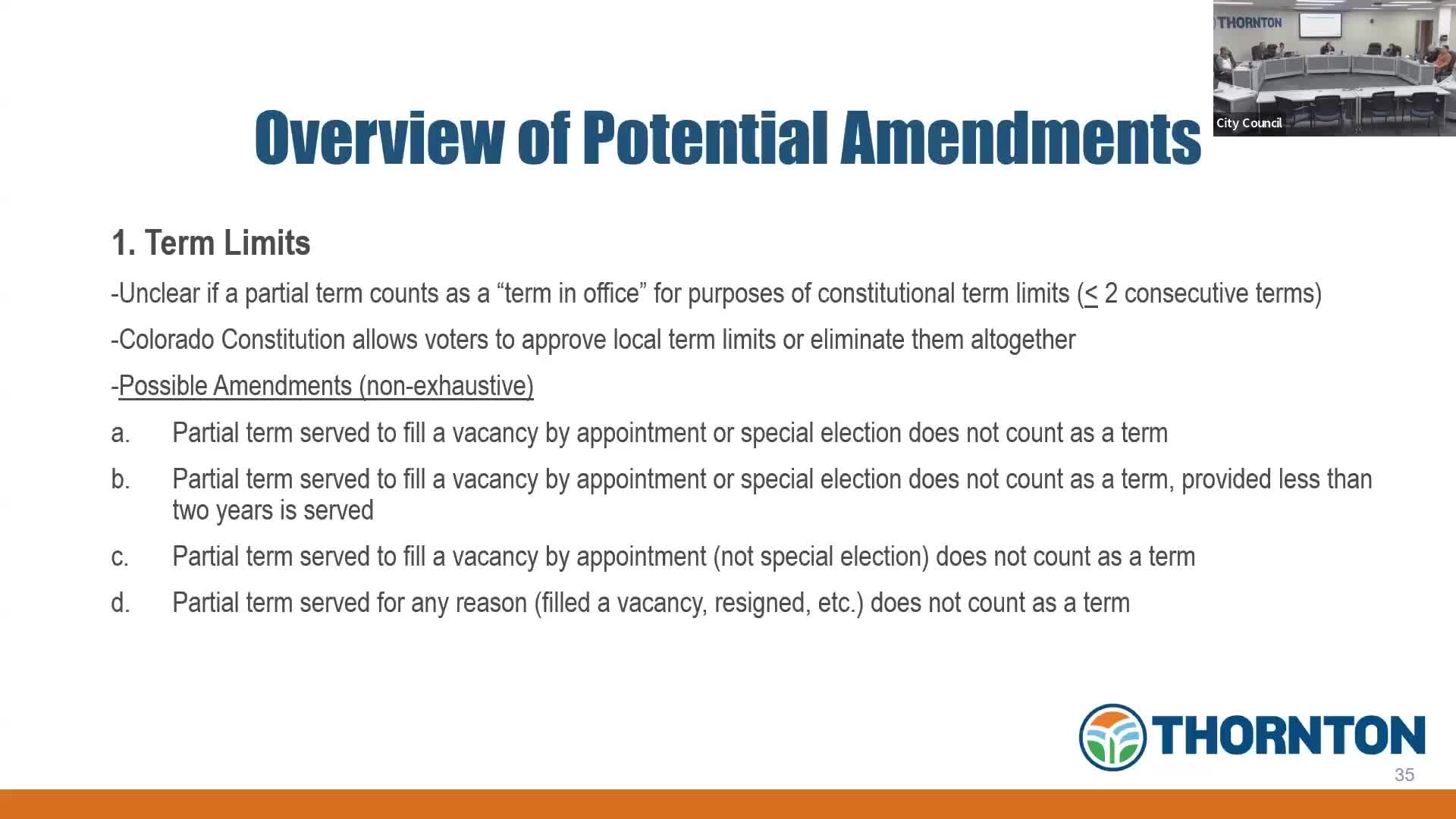 Thornton City Council debates term limits and special election costs for mayor vacancies